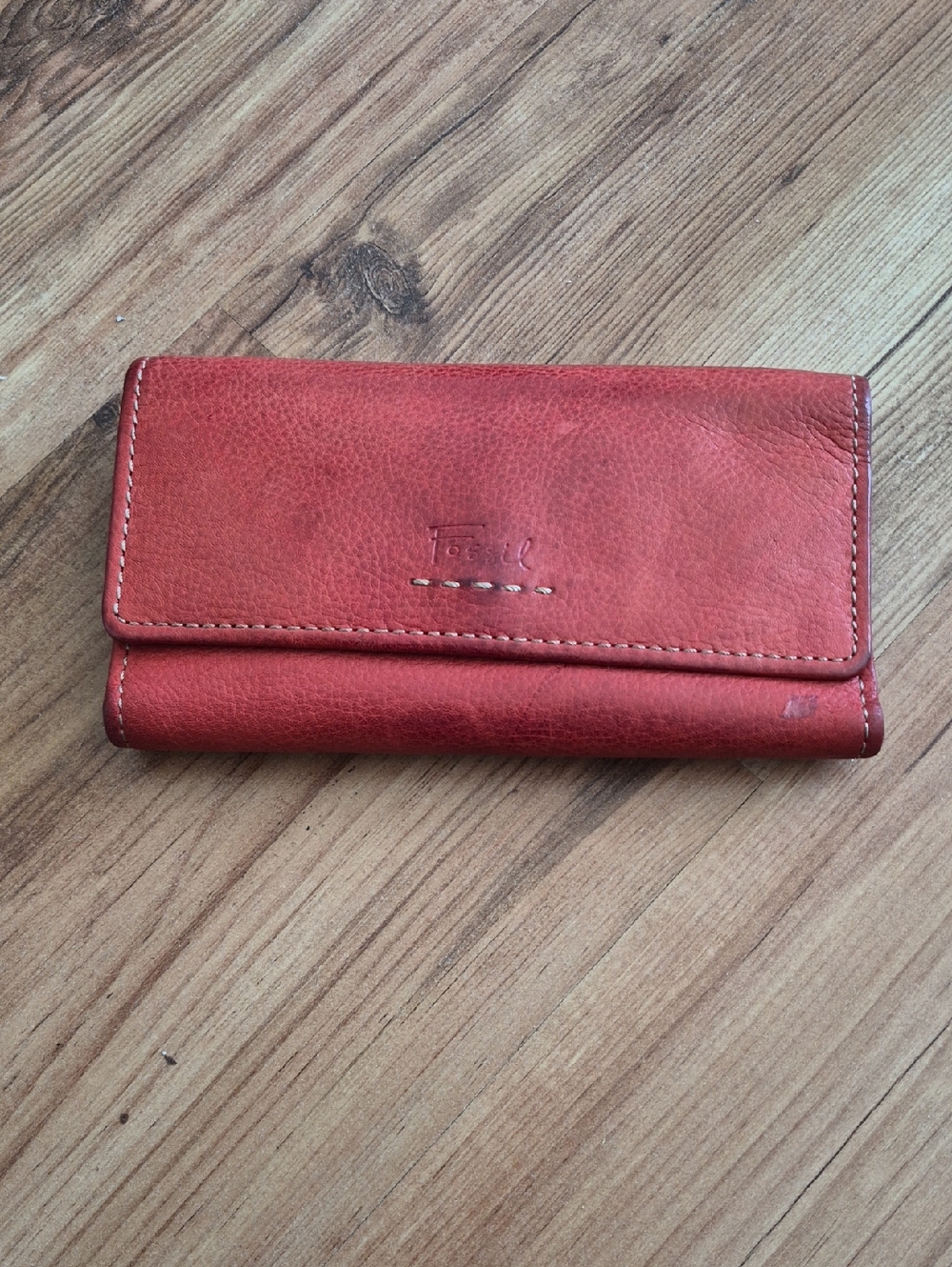 Fossil Red Leather Tri-Fold Wallet